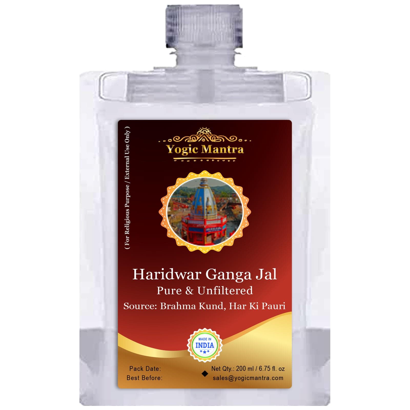 Gangajal Holy Water | 200 ml Pouch | Pure Natural Unfiltered Ganga Jal for Pooja | Himalayan Mountain Water Sourced at Brahma Kund, Har Ki Pauri, Haridwar | Sacred Gangajal for Puja