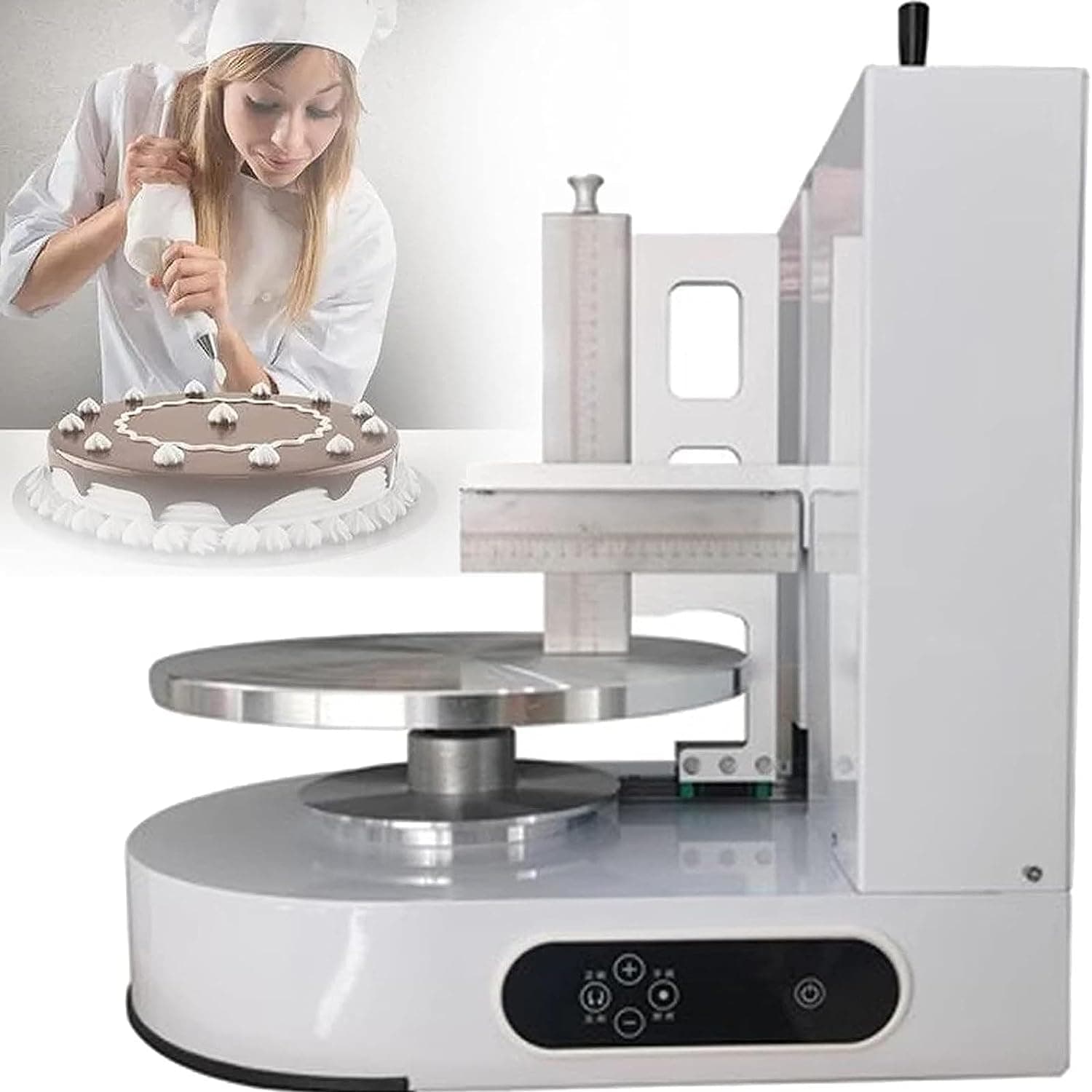 Amhuui Decorating Coating Machine, 4-12 inch Automatic Cake Icing Machine, Cake Coating Smoothing Scraping Machine, 200W Electric Cake Icing Machine, Adjustable Cake Smoother