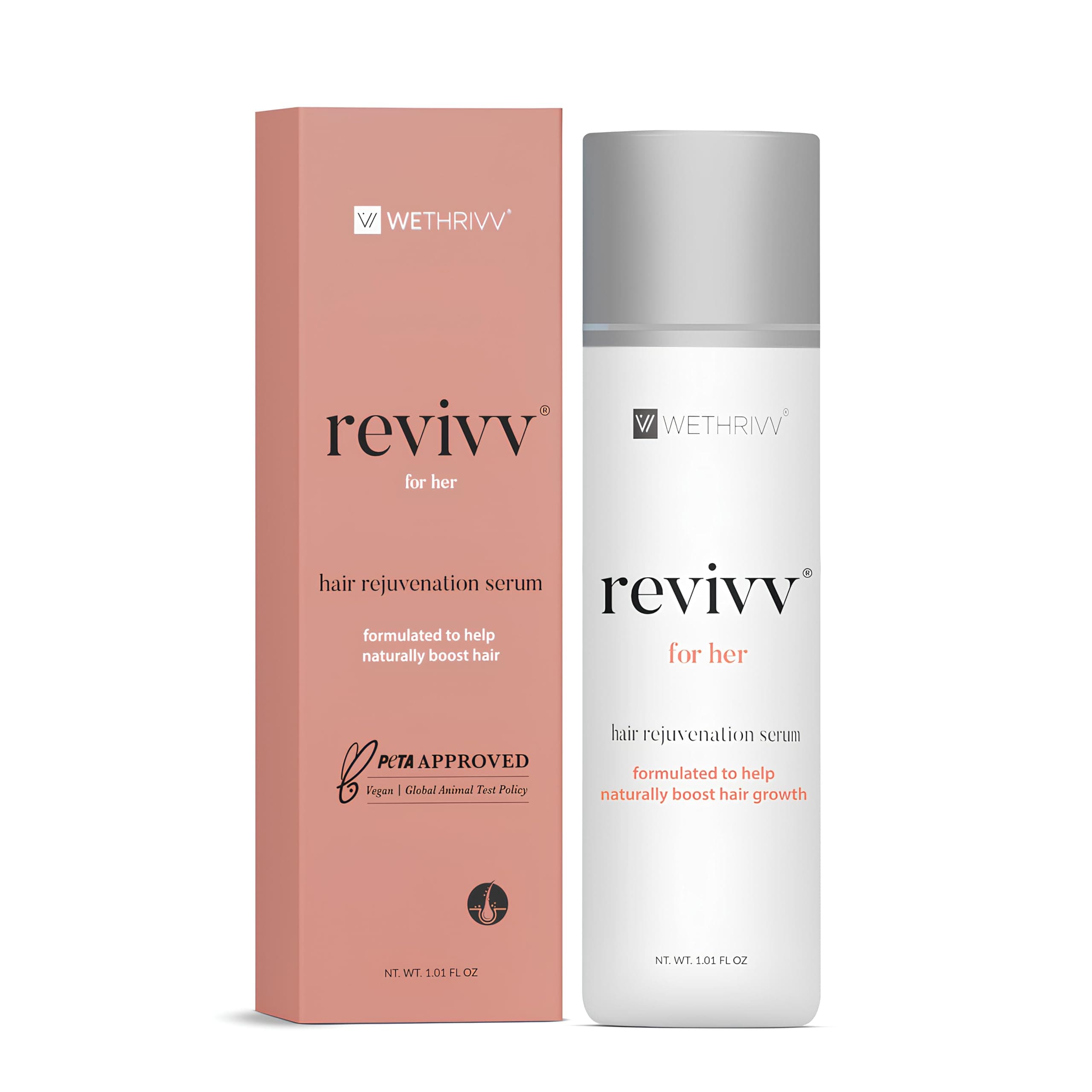 REVIVV™ For Her | All-Natural Topical Hair Growth Serum For Women | Easy Application Hair Regrowth Serum For Thicker Fuller Hair Appearance | Dermatologist Recommended & Drug-Free | 4-6 weeks Supply