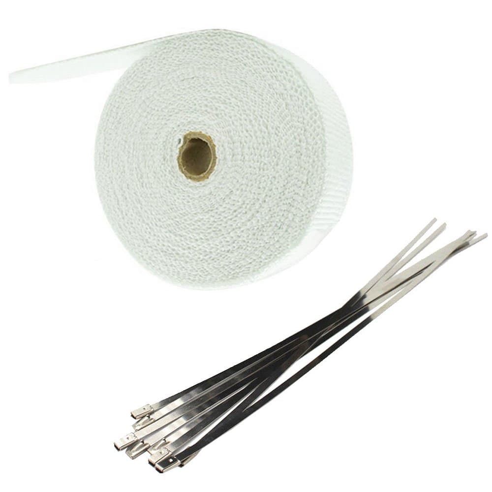 Mintice 5CM X 5M Fiberglass Roll White Racing Exhaust Header Pipe Wrap Tape 6 Ties Car