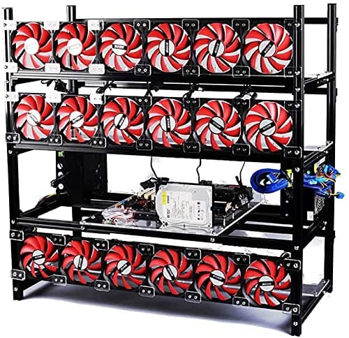 HLL Bitcon Miner 19 GPU Frame Aluminum Mining Rig Open Air Case Stackable for Ethereum Mining Rig ETH BTC XMR Chassis Server Rack with 18 Fans, Black