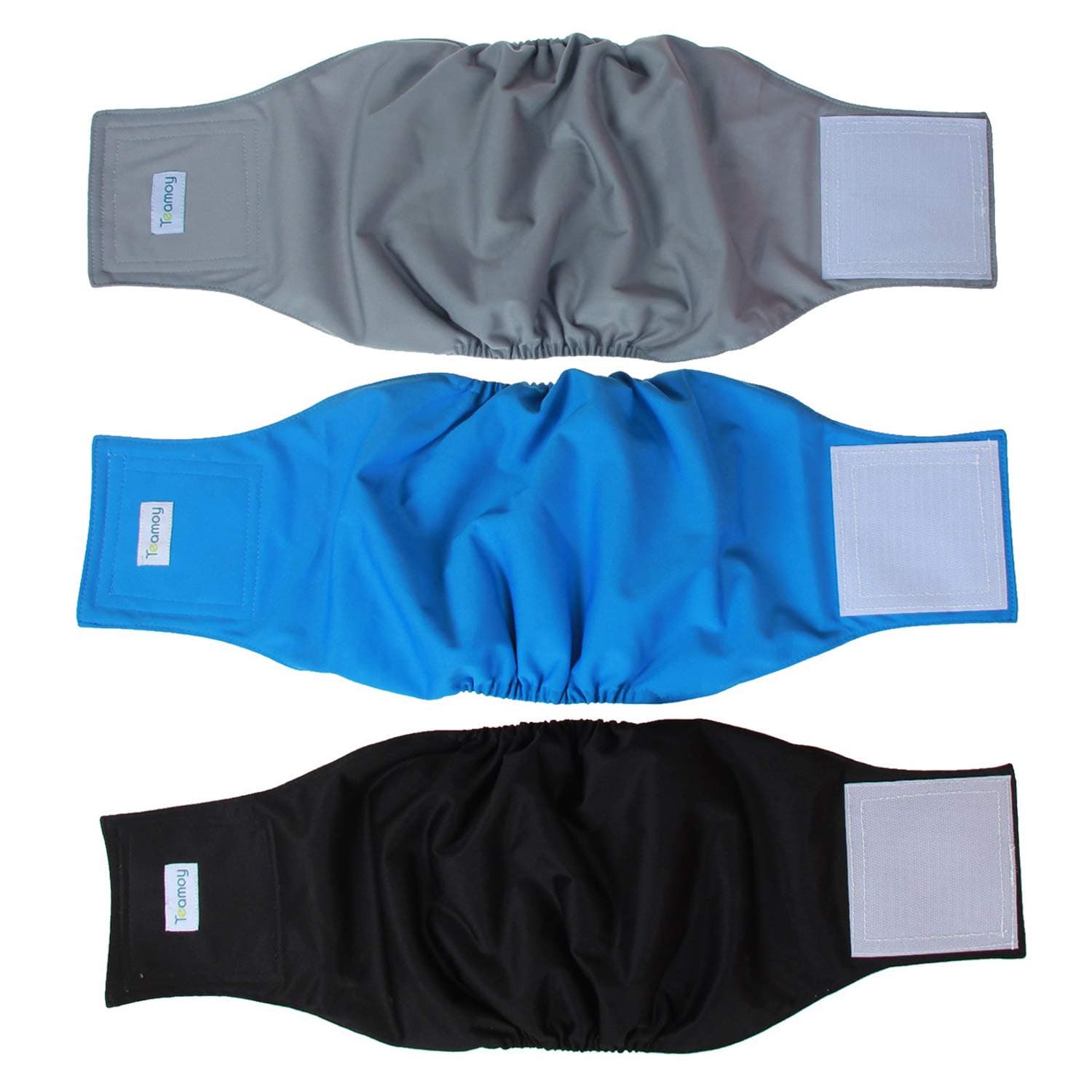 Teamoy Reusable Wrap Diapers for Male Dogs, Washable Puppy Belly Band Pack of 3 (L2, 20"-24" Waist, Black+ Gray+ Lake Blue)