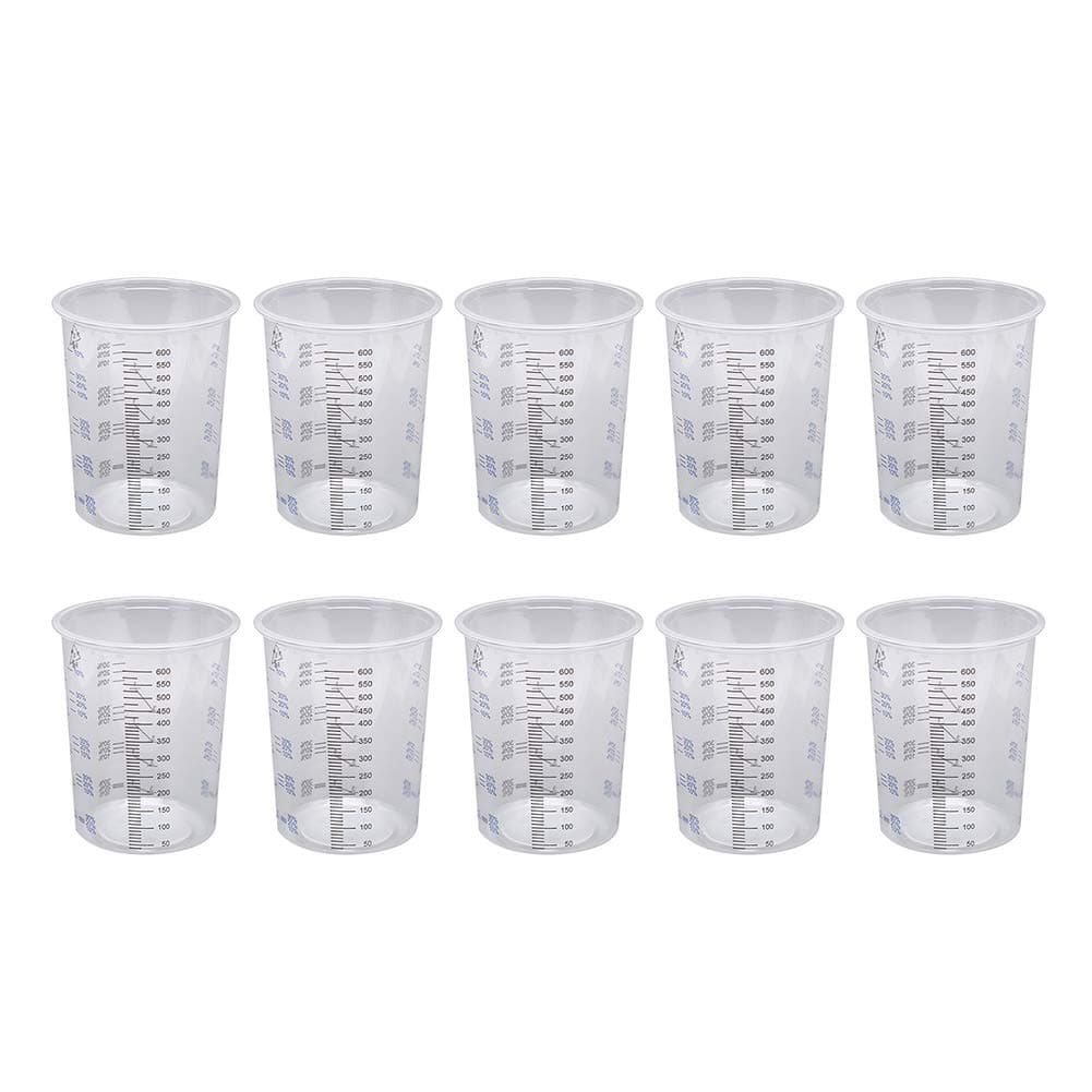 KingbeefLIUMeasuring Cup 10Pcs 600ml Clear Plastic Paint Liquid Mixing Graduated Measuring Cup Container Random Color