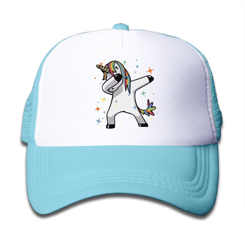 Dab Hip Hop Funny Magic Unicorn Boy Girl Hats Snapback Mesh Cap Adjustable Baseball Caps Kids Trucker Hat SkyBlue