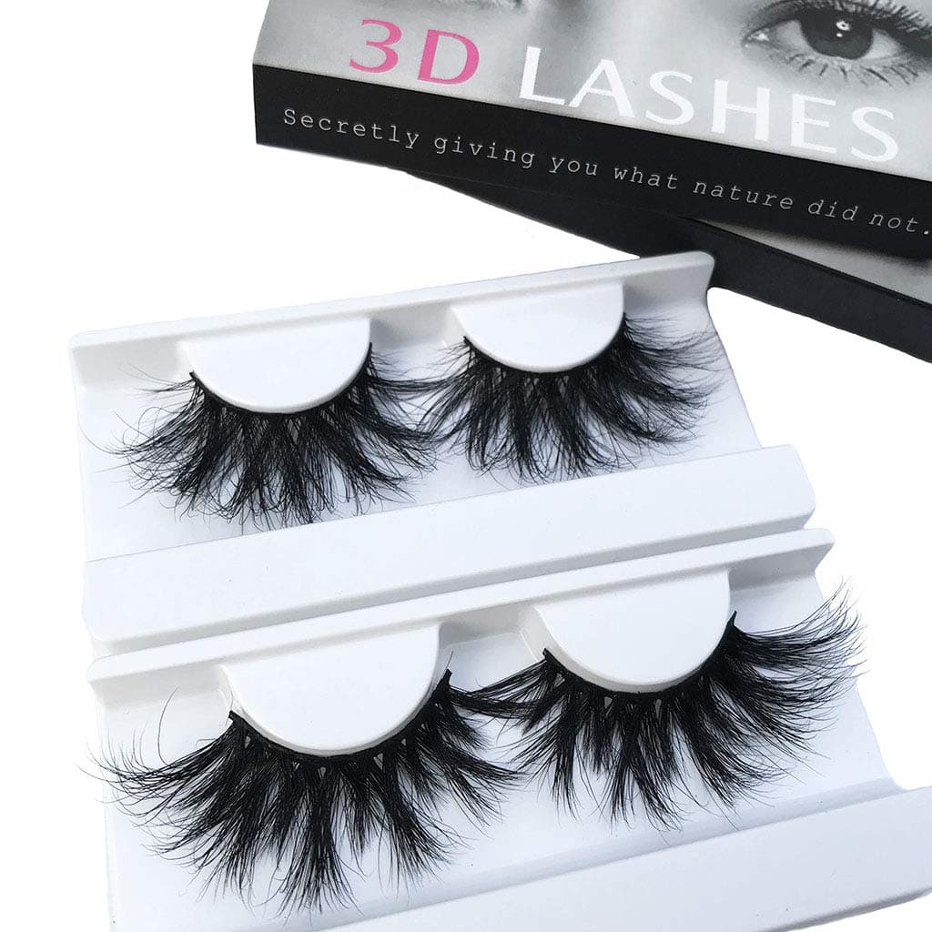 Mink Lashes 2 Pair 25mm 3D Mink Eyelahse Long Luxury 100% Siberian Mink Fur Natural Eyelashes Cruelty-Free Fluffy Fake False Eyelashes