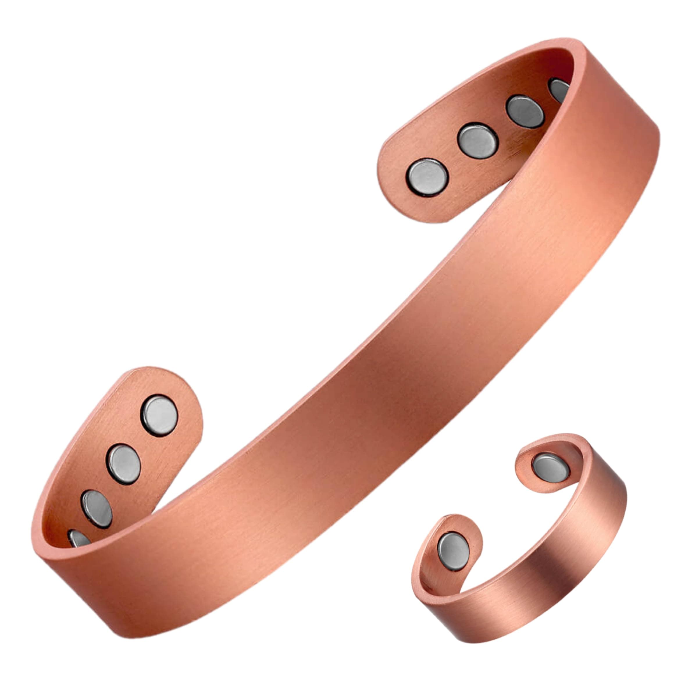 Earth Therapy, The Original Pure Copper Magnetic Ring and Bracelet Set for Joint Pain Relief - Slim Minimalist Style - Adjustable - For Men and Women