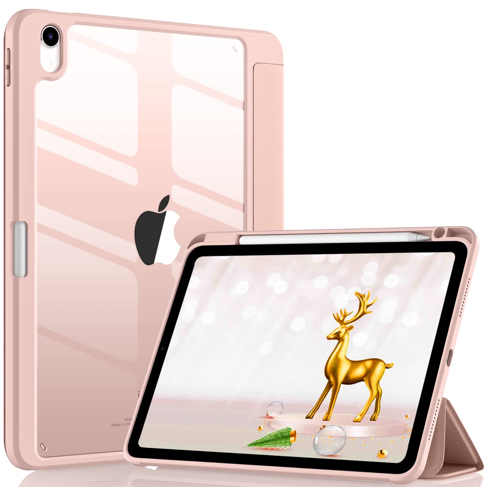 Wenlaty Compatible with iPad Air 11 Inch Case (M3/M2) 2025/2024 New, for iPad Air 7th/6th/5th/4th Generation Case,11/10.9 Inch with Pencil Holder, Slim Cover with Clear Back Shell, Rose Pink