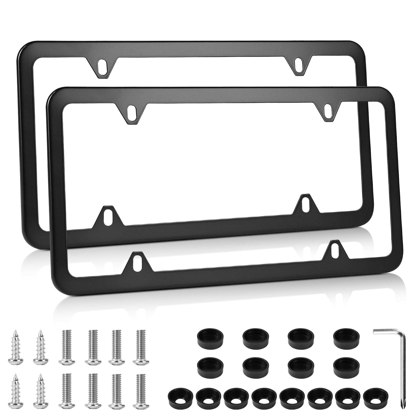 License Plate Frames Black, 2Pcs 4 Holes License Plate Holders, Stainless Steel License Plate Frame, Car License Plate Covers for US Vehicles
