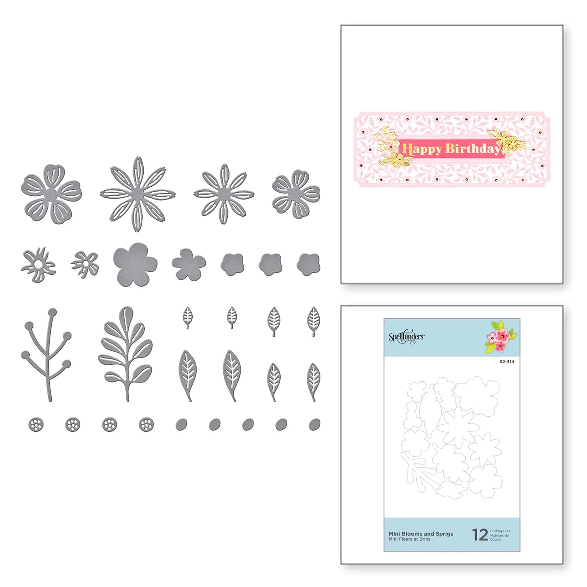 Spellbinders Thin Metal Etched Dies, Mini Blooms and Sprigs