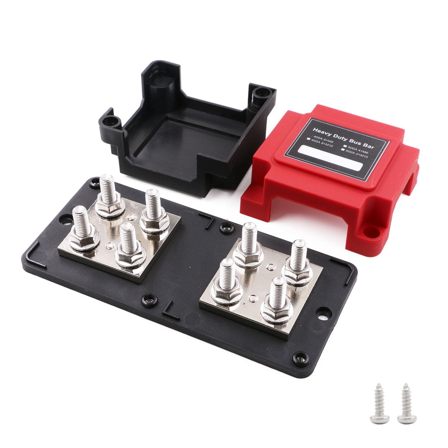 Bus Bar 12V-48V 400A Copper Busbar Heavy Duty Module Powerbar Distribution Blocks with 8X 5/16" (M8) Posts Terminals Battery Buss Bar DC for RV Truck Boat Marine Solar and More, Red&Black