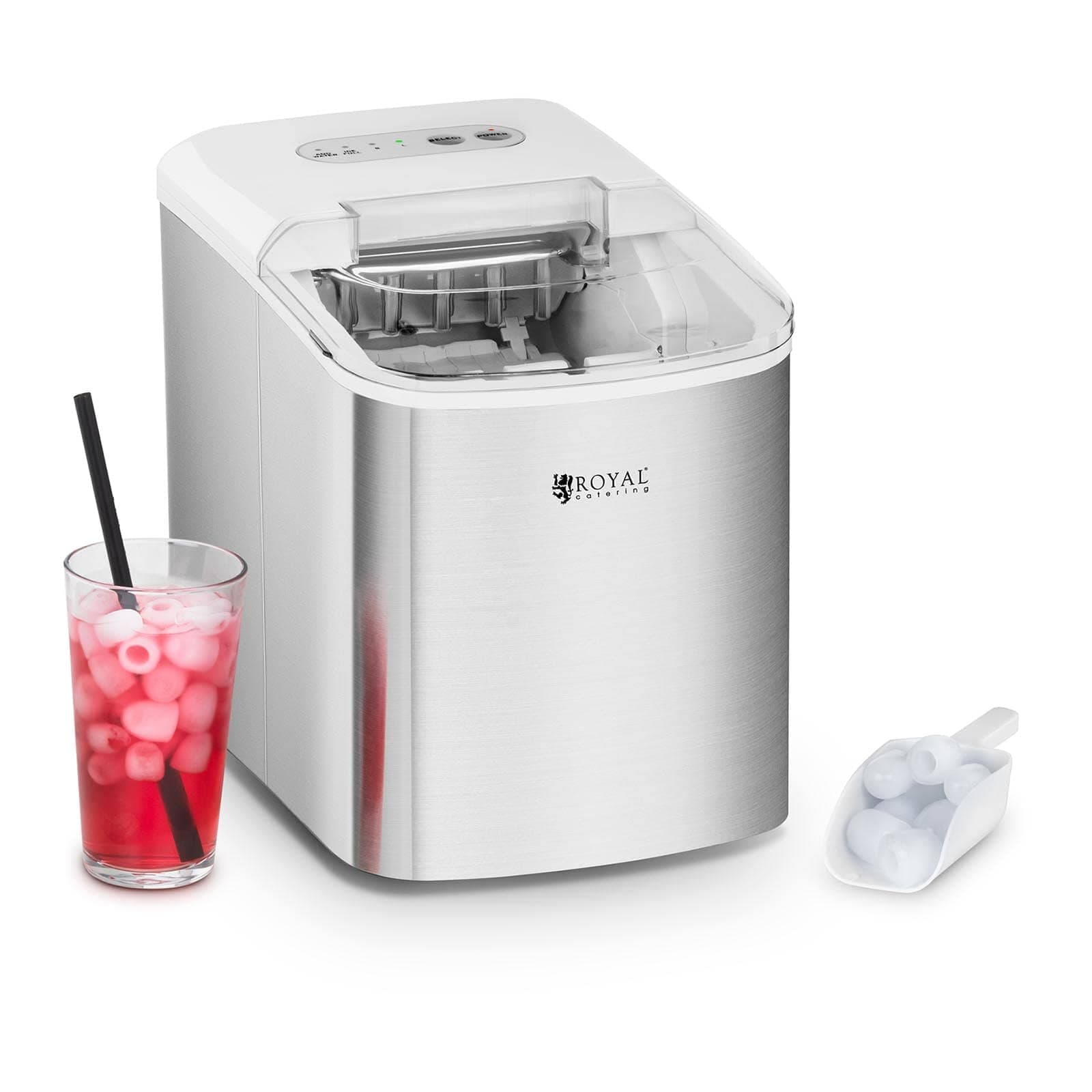 Royal Catering Portable Ice Cube Machine Ice Maker Ich Machine Drinks Cocktails Countertop 2.2L RCIC-2.2L (Stainless Steel, ABS Plastic, 9 Cubes/Min, 60dB)