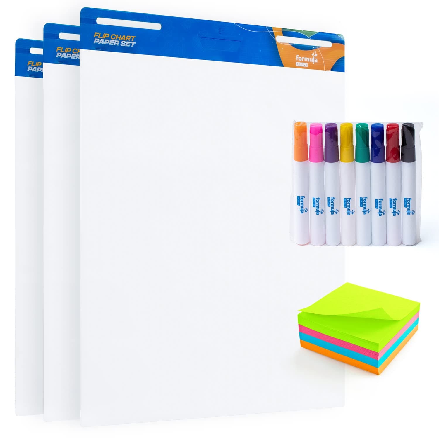 Large Flip Chart Easel Pads Bundle with 3 25 x 30-Inch Sticky Flip Charts, 8 Colorful Flip Chart Dry Erase Markers & 5 Sticky Note Pads