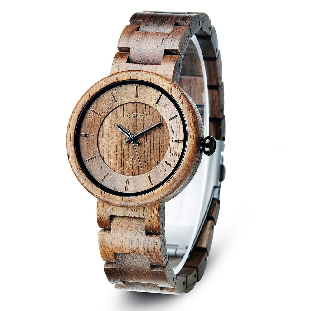 BEWELL Wood Watches for Women, Handmade Lightweight Adjustable Wood Band Quartz Wristwatch