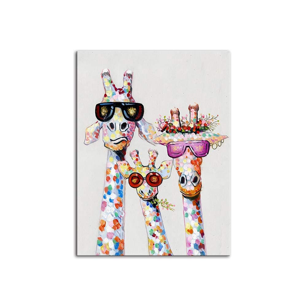 Fdit Animal Canvas Wall Art Curious Giraffes Family Poster Prints Decorative Picture on Canvas for Home Living Room Bedroom Unframed 24x32in