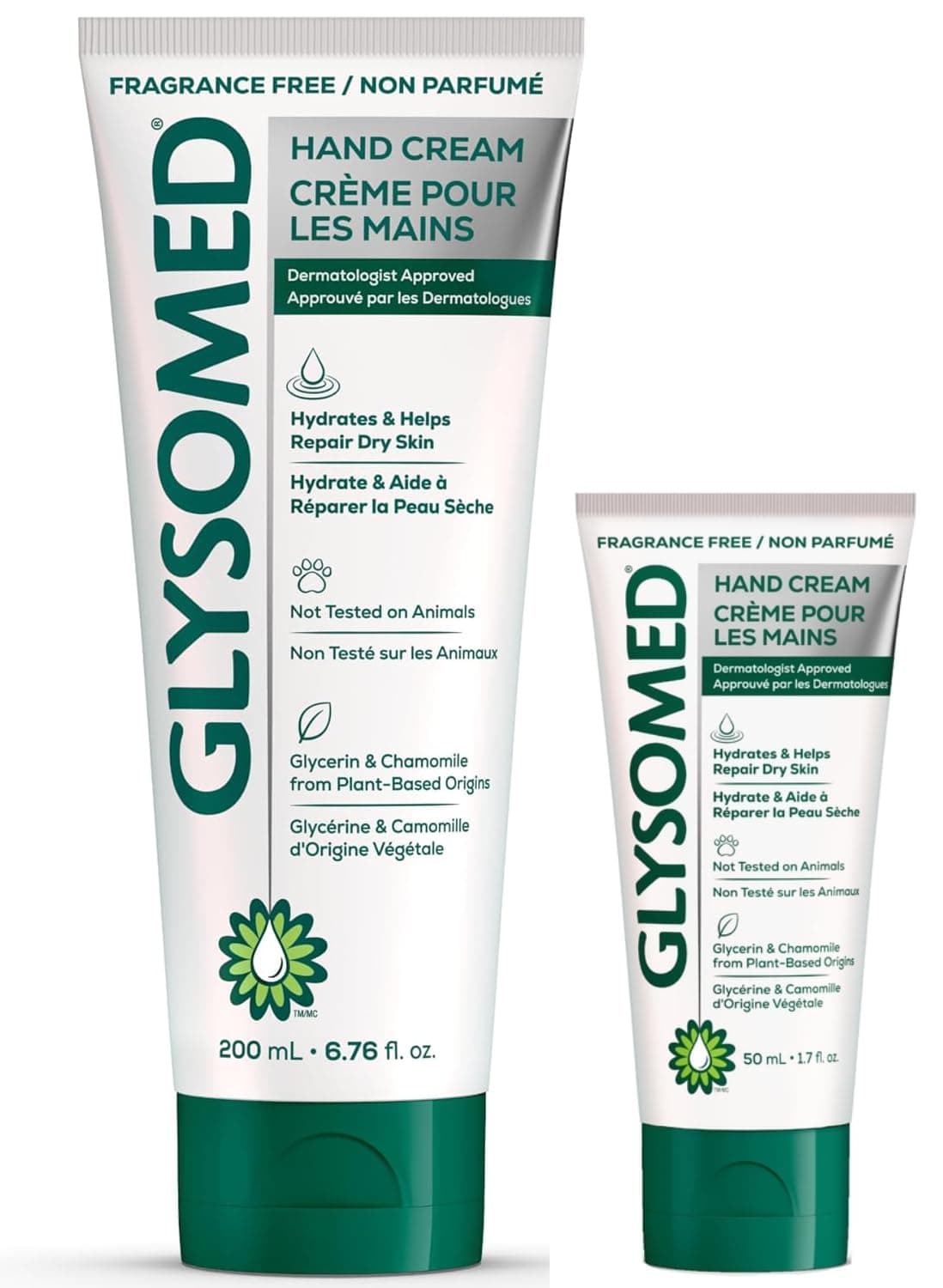 Glysomed Fragrance Free Hand Cream Pack (1 x Large Tube 200mL / 6.76 fl oz and 1 x Mini Travel Size Tube 50mL / 1.7 fl oz)