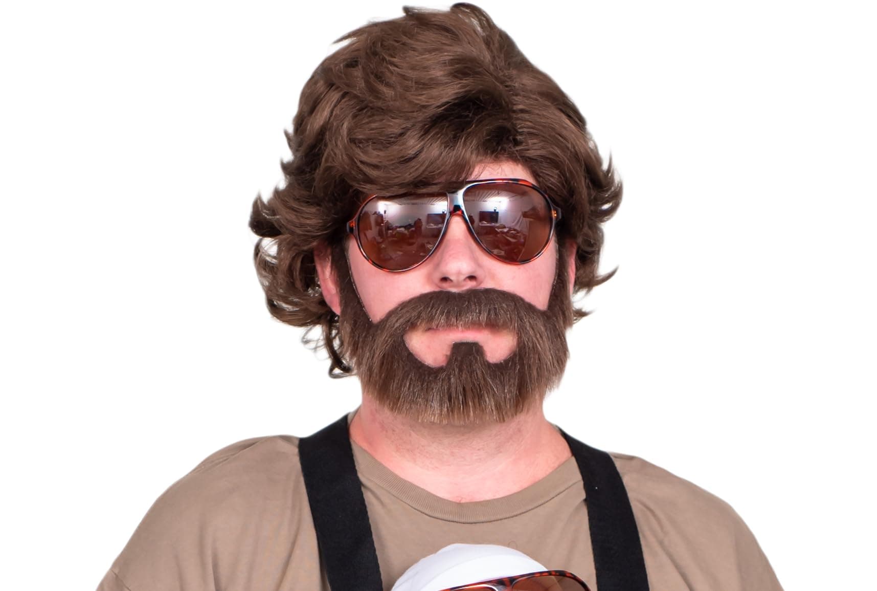 Adult Unisex Deluxe Alan Party Late Hangover Wig Beard and Sunglasses Set Halloween Cosplay Accessory