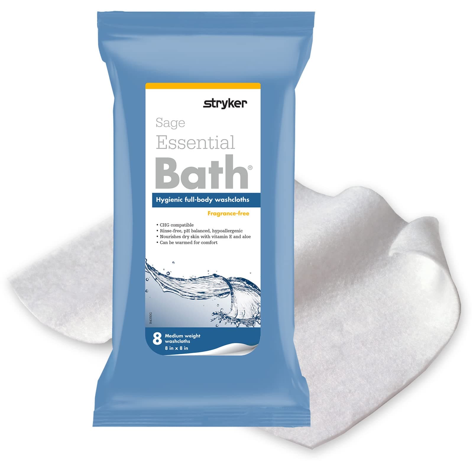 Essential Bath Cleansing Washcloths - 1 Package, 8 Cloths - Rinse Free, Fragrance-Free Ultra-Soft and Thick Bath Wipes