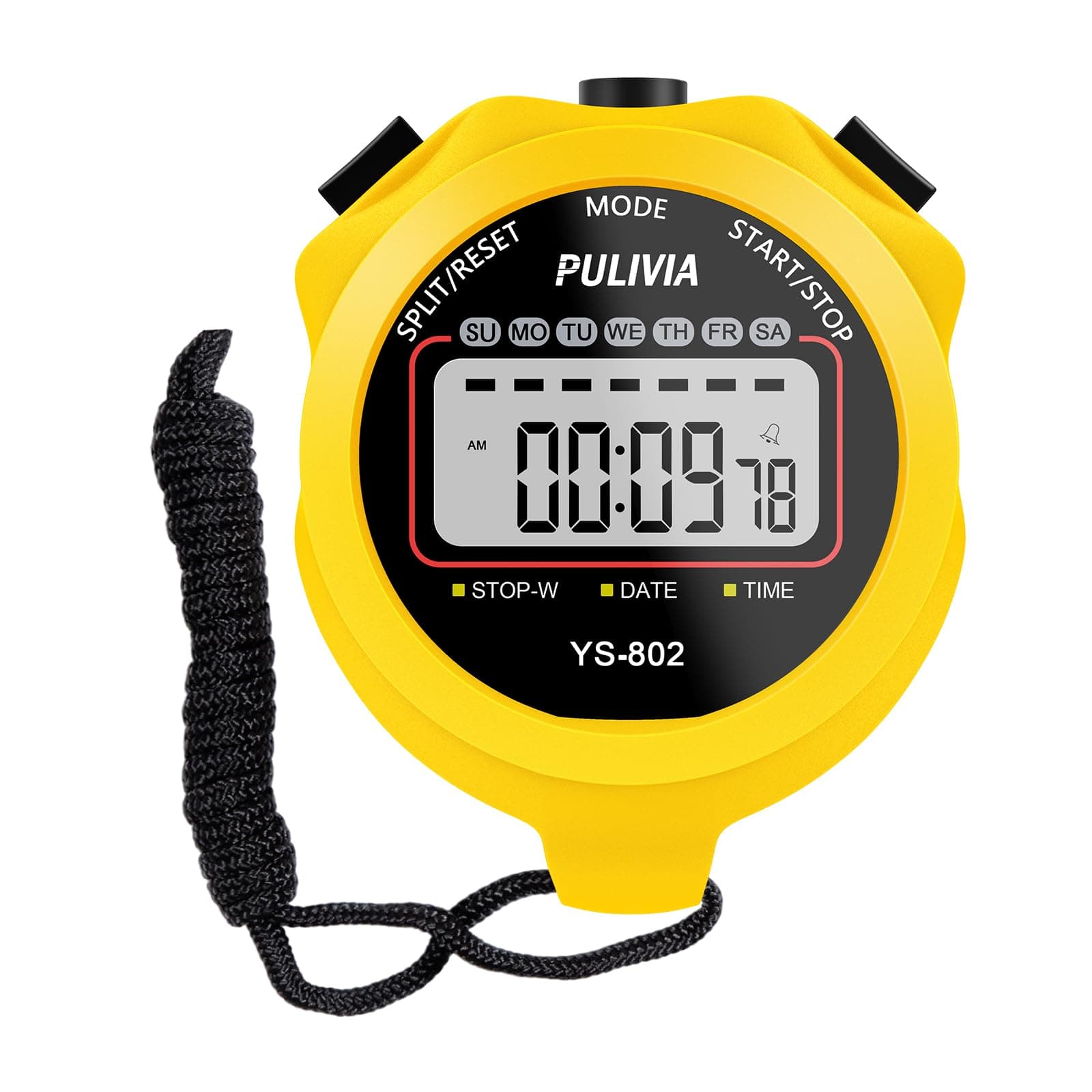 Sports Stopwatch Timer, Single Lap Split Digital Stop Watch for Sports Kids Coaches Swimming Running, Yellow