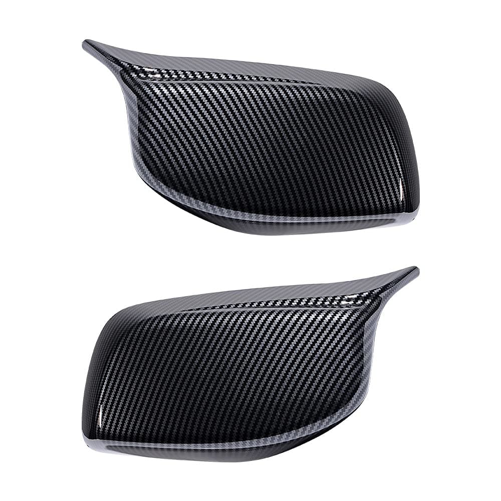 Left Right Side Mirror Cover Cap Housing Replacement For 2003-2007 BMW E60 E61 5-Series E63 E64 6-Series (Carbon Fiber Horn Style)