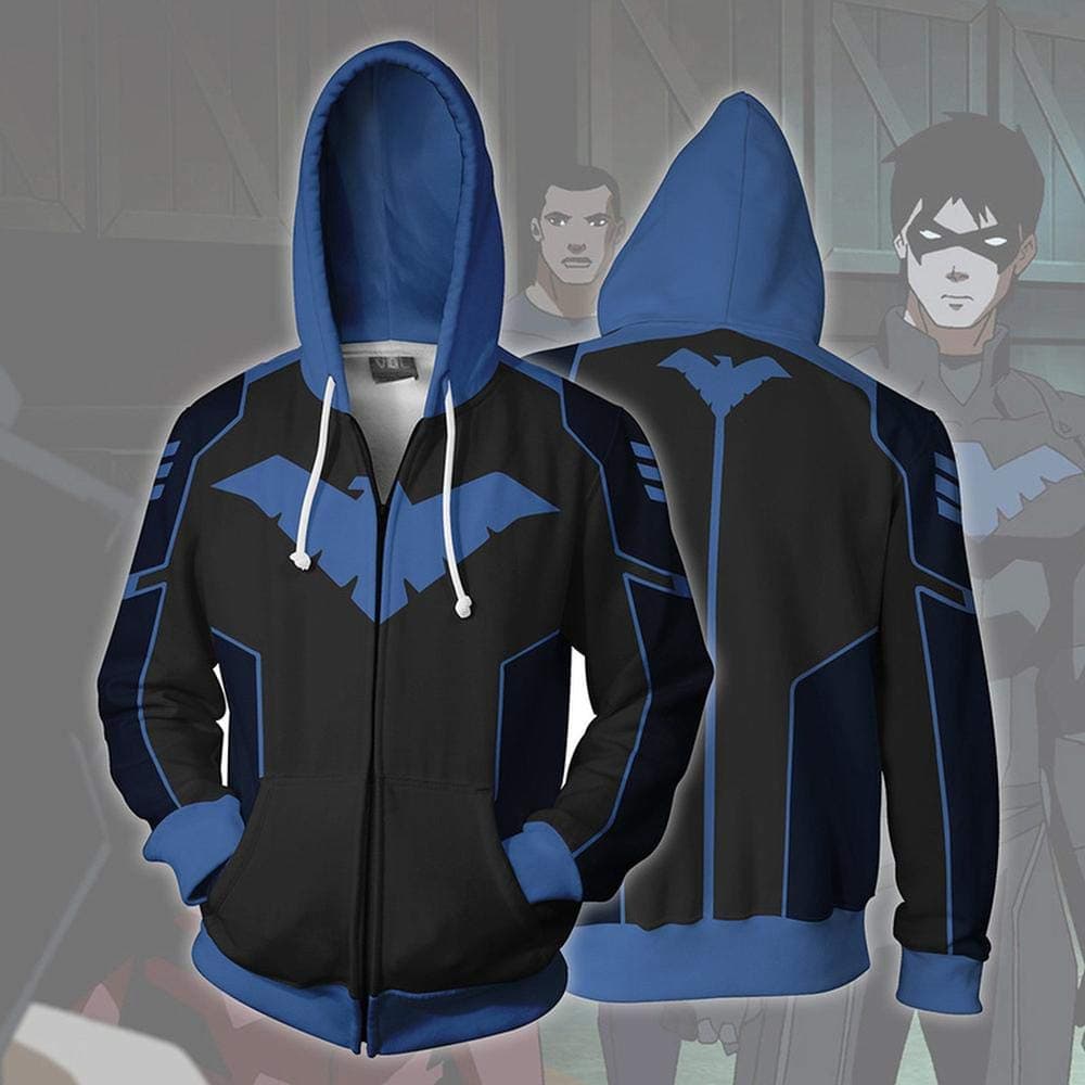 Cosplay Superhero Nightwing Cardigan Hooded Hoodie 3D Printed Sweatshirt Daily Clothing Makeup Adult Male D-XXXXXL WULE01 (Color : A, Size : Medium)