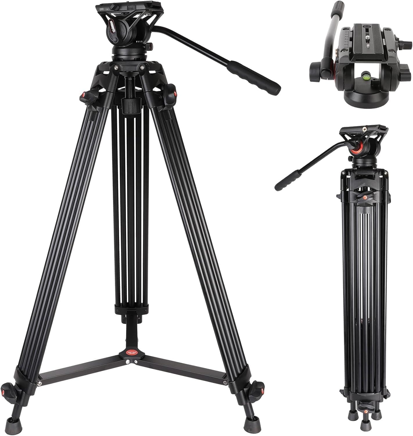 KX3636 Professional Video Tripod Heavy Duty Aluminum 74 Inch Twin Tubes with Q5 Fluid Head Max Loading 13.2 LB for Pro DV Cameras Camcorders