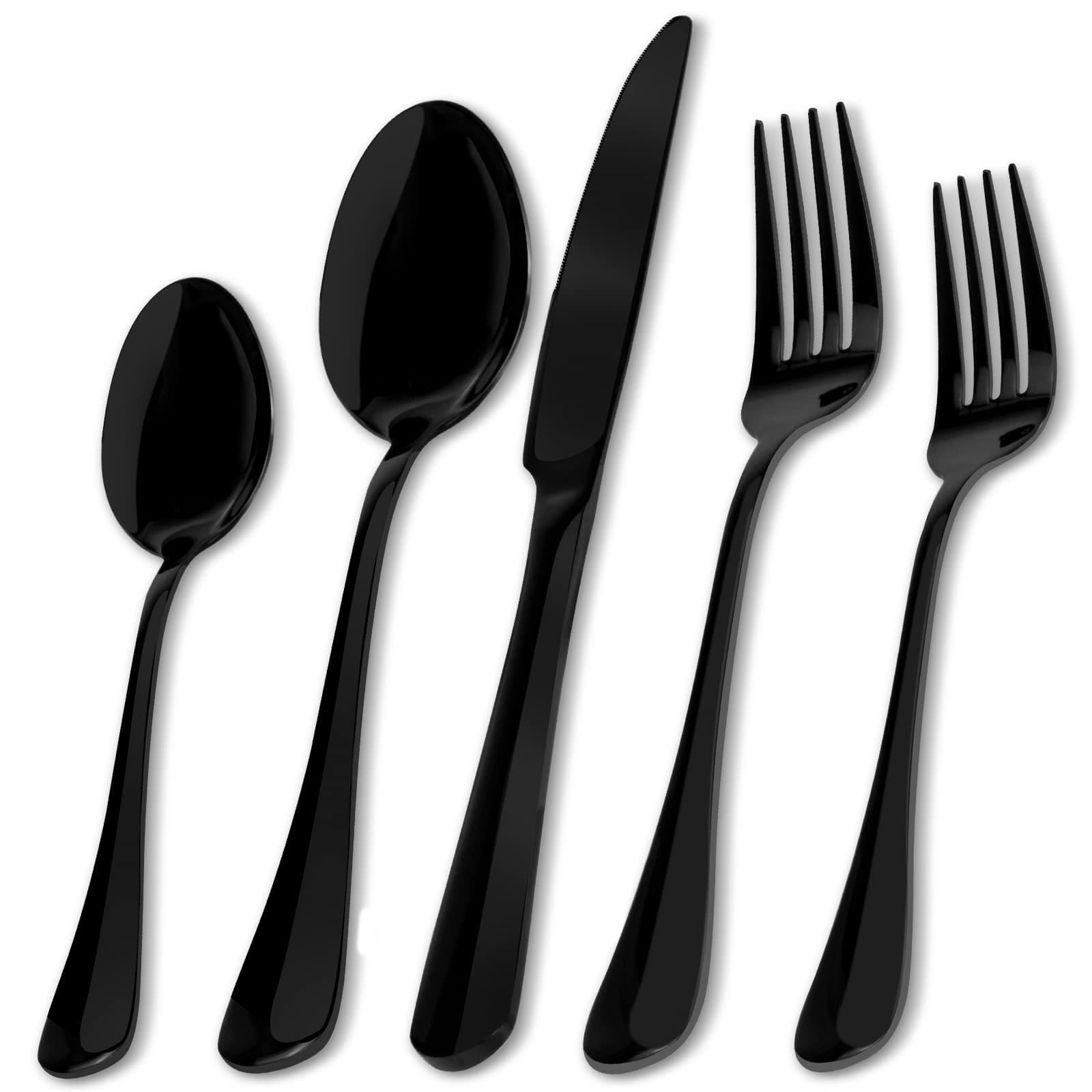 Black Silverware Set, 20-Piece Stainless Steel Flatware Cutlery Set Service for 4, Include Knife Fork Spoon, Stylish Mirror Finish, Perfect for Home Kitchen Restaurant