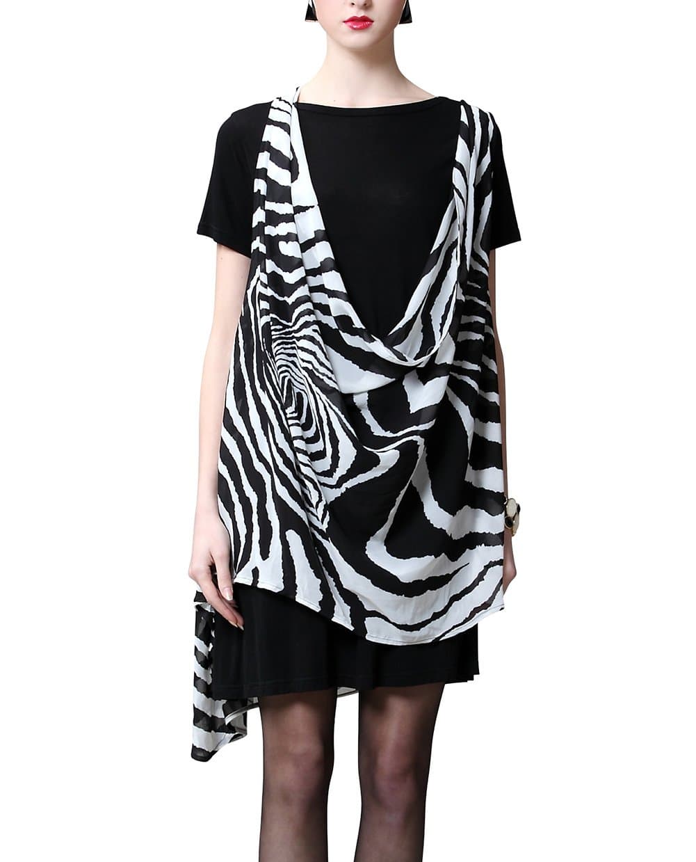 YIZHIYU Women Two-Piece Peplum Chiffon Short Sleeve Top Party Blouse Dress Black