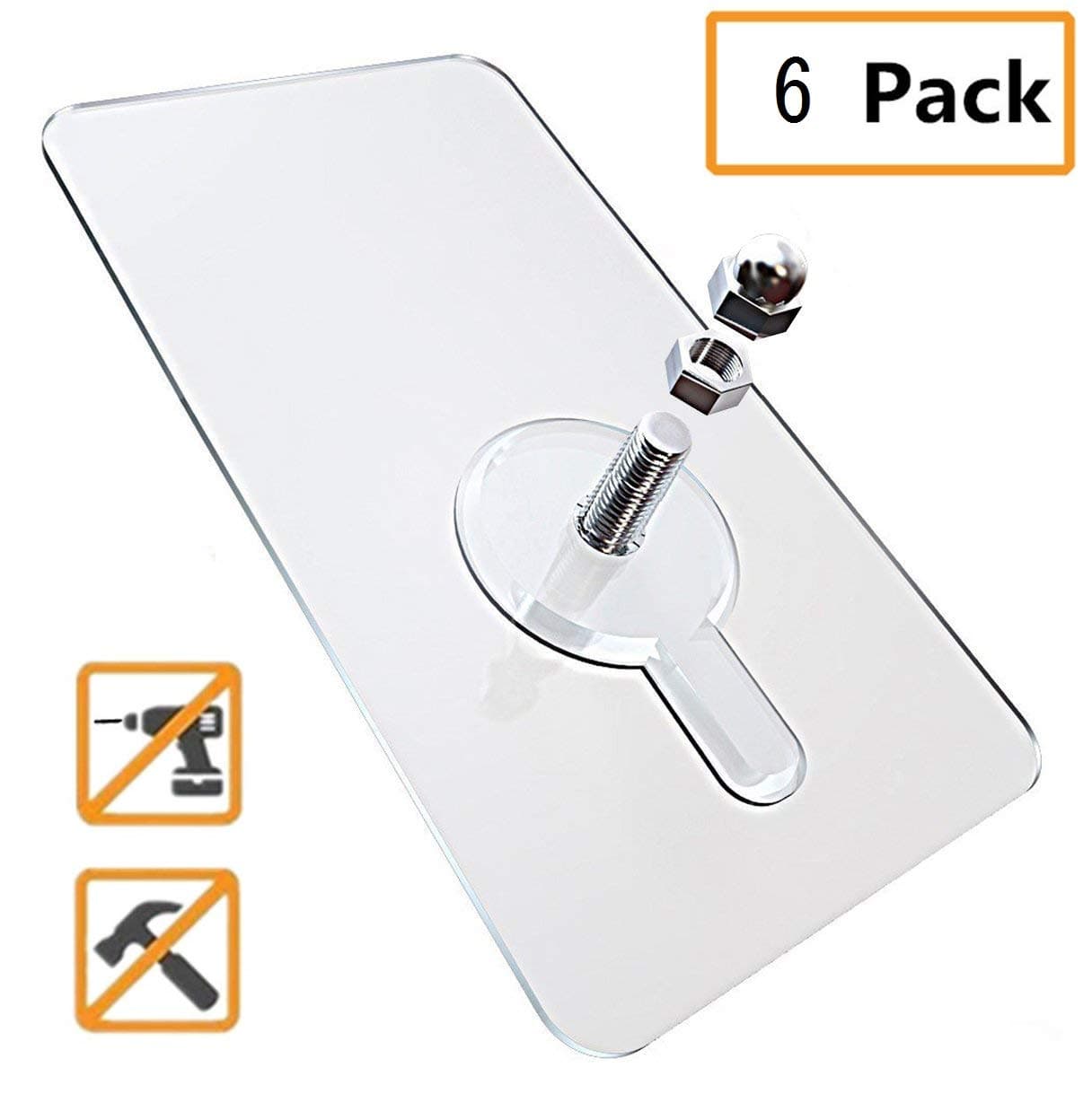 Wall Mount Adhesive Screws - Tools Free Screws Base for Hooks, Replacement and Reusing for Hanger (No Hanger Hooks Included)- 6 Pack