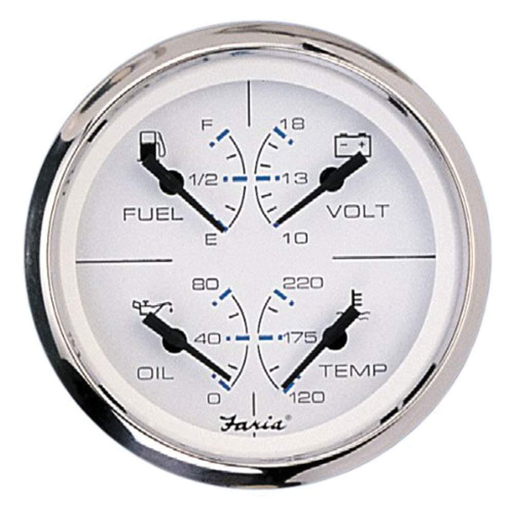 FariaBeede 33851 Chesapeake Stainless Steel Multifunction Fuel Level/Oil PSI (80 PSI)/Water Temp (100-250°F)/Voltmeter (10-16 VDC) - 4', White