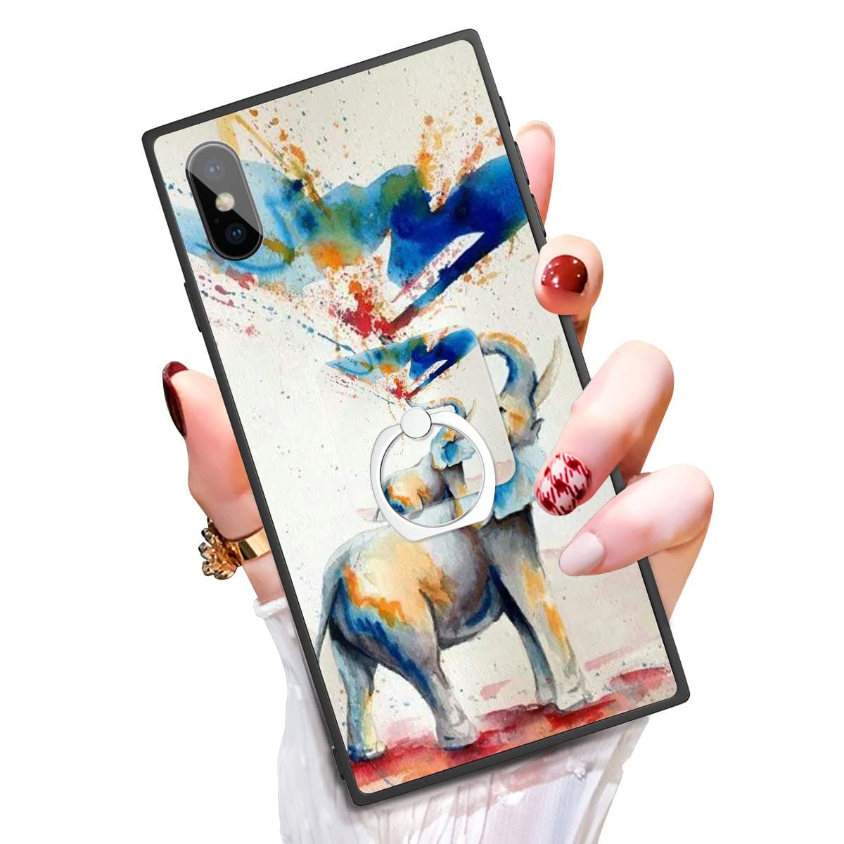 Case for iPhone X iPhone 10 Case with Kickstand Ring Holder Duty Shock Absorbent PC TPU Full Body Drop Protection Modern Design Elephant Cover for iPhone X/10