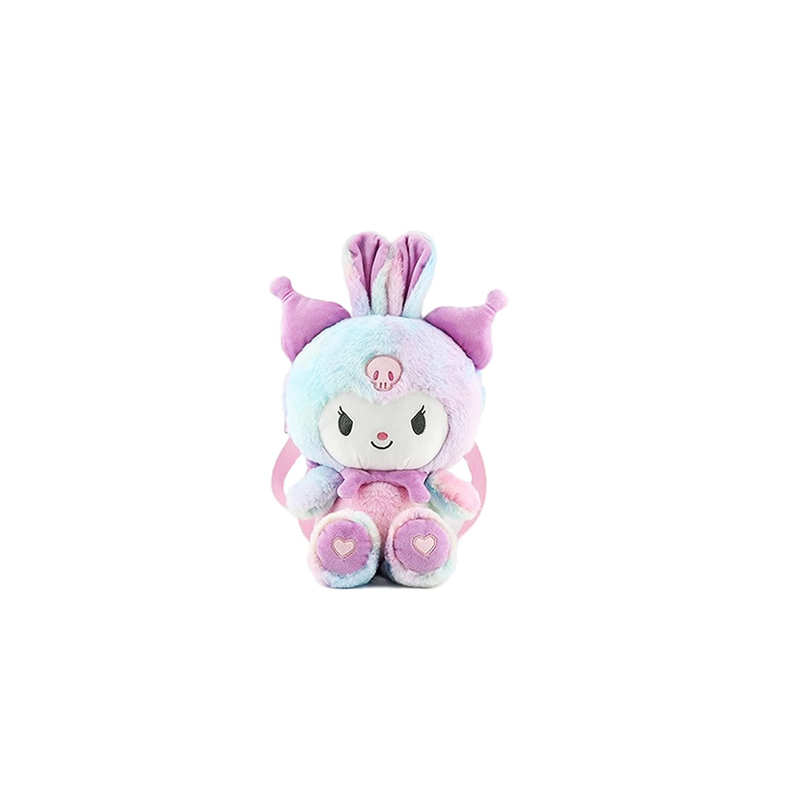 Kuromi My Melody Plush Backpack, 15.7" Cute Cartoon Figure Plush Doll Schoolbag For Kids and Girls, Adorable Plush bag for Series Fans (Purple-A)