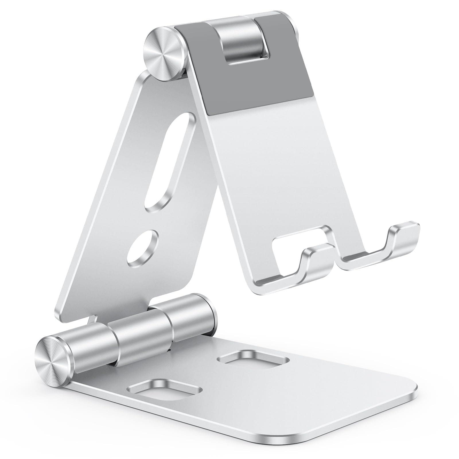 OMOTON Foldable Cell Phone Stand, C4 Portable Aluminum Phone Holder, Adjustable Phone Dock Cradle Compatible with iPhone 17/16/15 Pro Max Air, Samsung Galaxy, Small Tablets, All Smart Phones, Silver