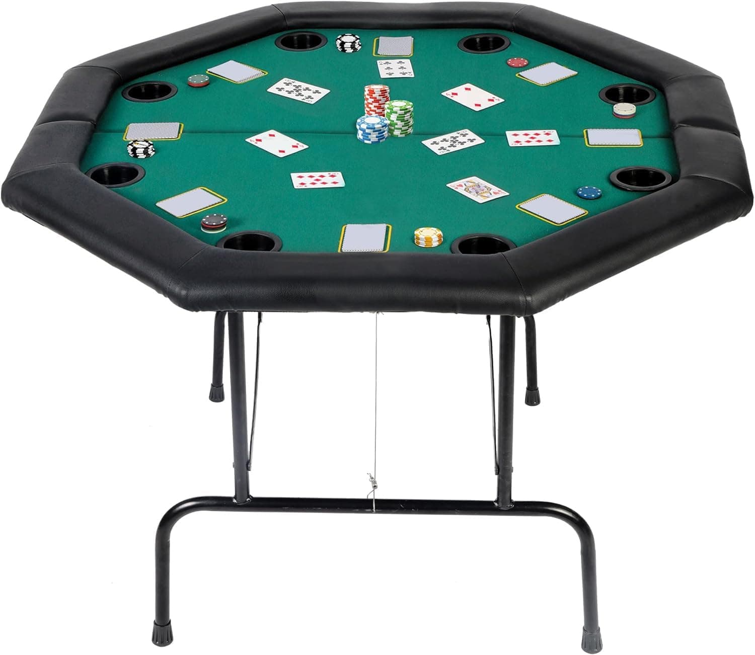 Poker Table Foldable Casino Poker Table Texas Hold'em Poker Table Foldable Felt Top Board Game Table with Plastic Cup Holder