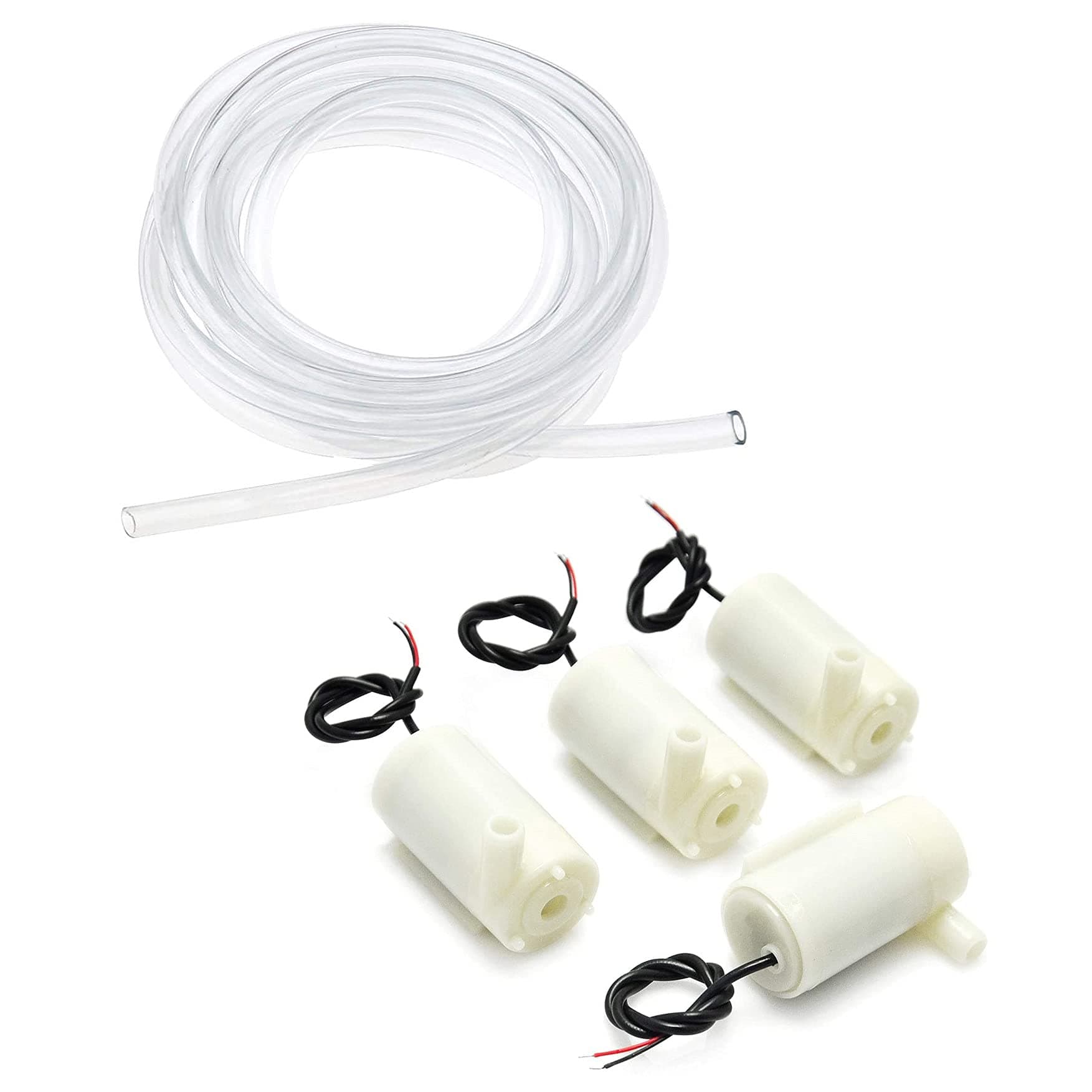 Young Wolf 4Pcs Micro Submersible Mini Water Pump DC 3V 5V with 3 metres Clear Vinyl Tubing Set, Low Noise Brushless Motor Pump, New Water Pumps for Fish Tank Garden Plant