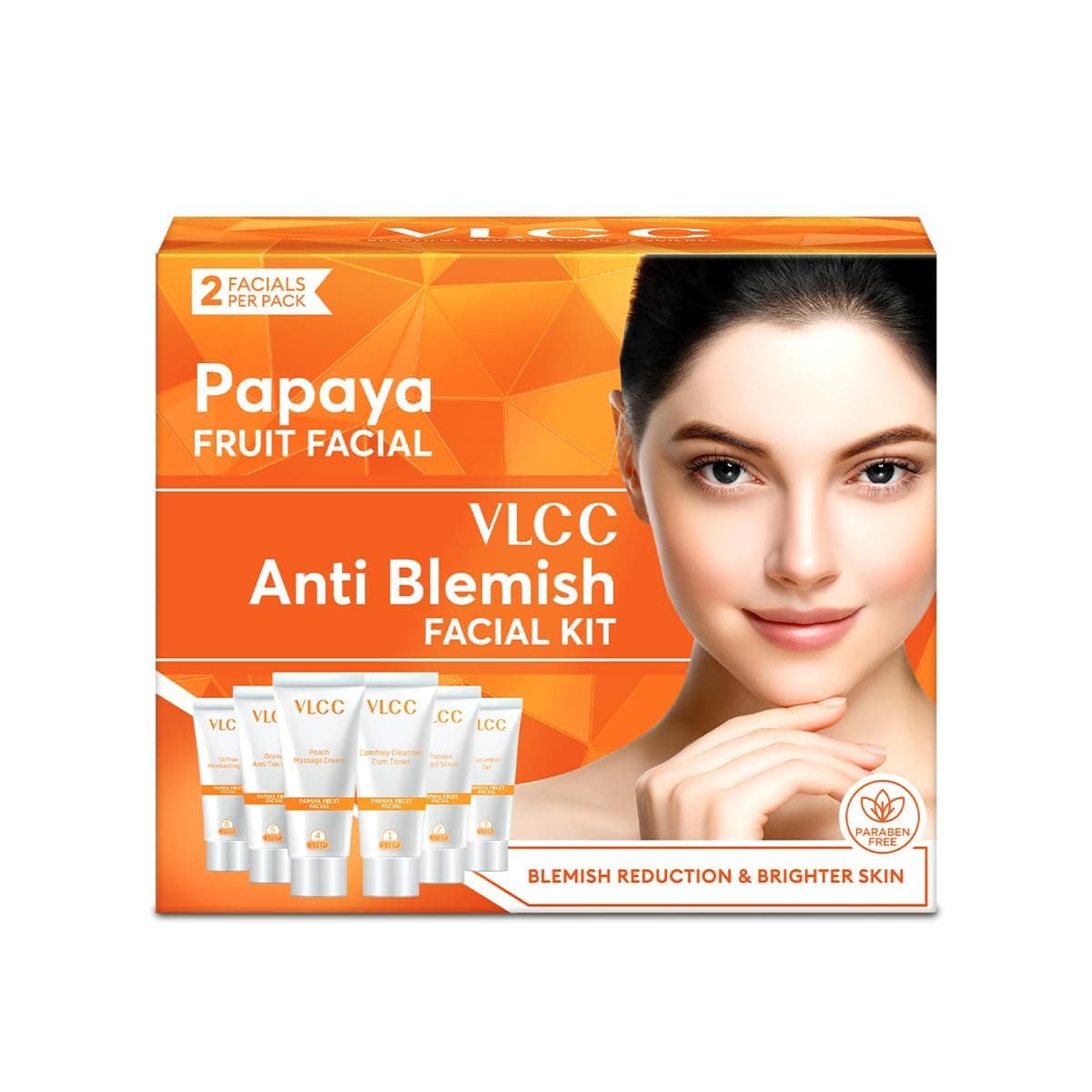 VLCC Papaya Fruit Facial Kit Glowing, Blemish Free Skin | With Papaya, Cucumber, Peach, and Orange Peel Extracts | Glowing at Home Facial Kit - 60g