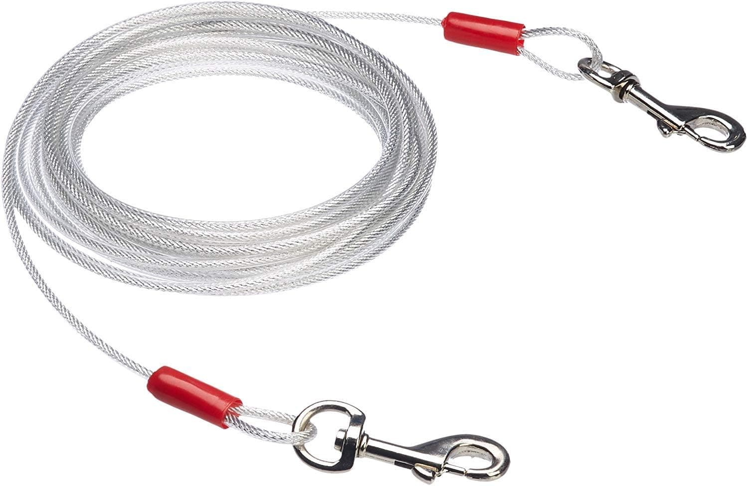 Amazon Basics Rust-Free Steel Wire Tie-Out Cable for Large Dogs up to 90 lbs, Dog Leash Run Tether, 25 feet, White