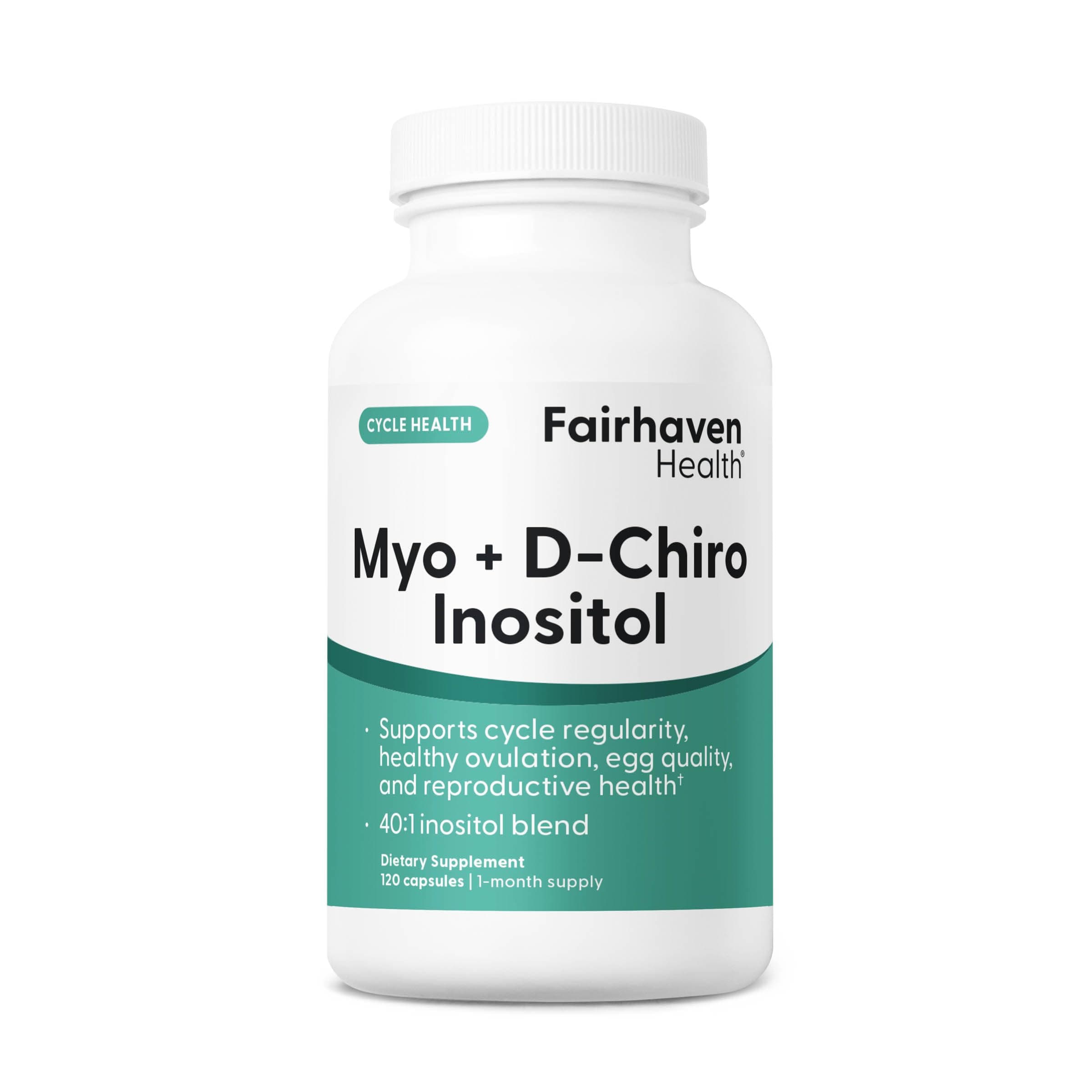 Fairhaven Health Myo-Inositol and D-Chiro Inositol for Women with PCOS | 40:1 Ratio | Inositol Supplement for Hormone and Ovarian Health | Myoinositol | Vitamin B8 | 120 Capsules