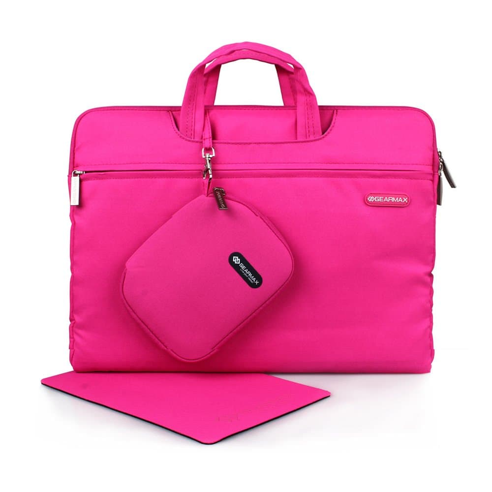 Laptop Briefcase Bag, Gearmax 13 - 13.5 Inch Nylon Fiber Waterproof & Shockproof Durable Universal Carrying Bag with Handles + Accessories Bag for 13.3 inch Macbook Air Pro / Dell / Surface (Pink)