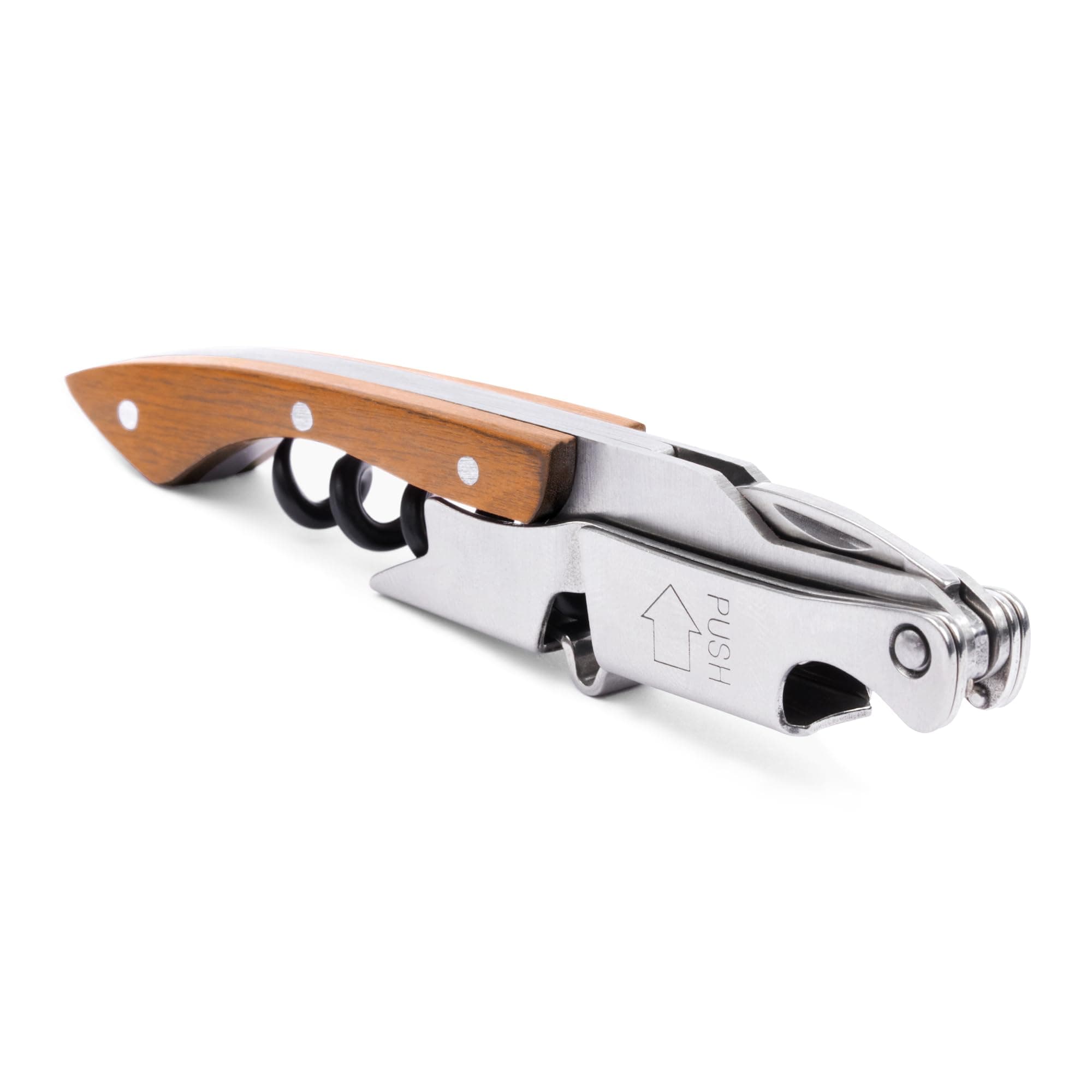 Pocket Prestige Waiters Corkscrew By Coutale Sommelier - Naturalwood - French Patented Spring-Loaded Double Lever Wine Bottle Opener for Bartenders and Gifts - Sharp Micro-Serrated Knife