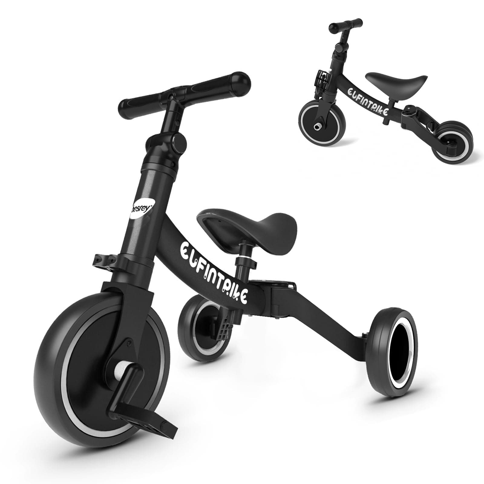 besrey 3-in-1 Balance Bike, Children's Tricycle, Tricycle, Running Bike for Children from 1 Years to 4 Years (Black)
