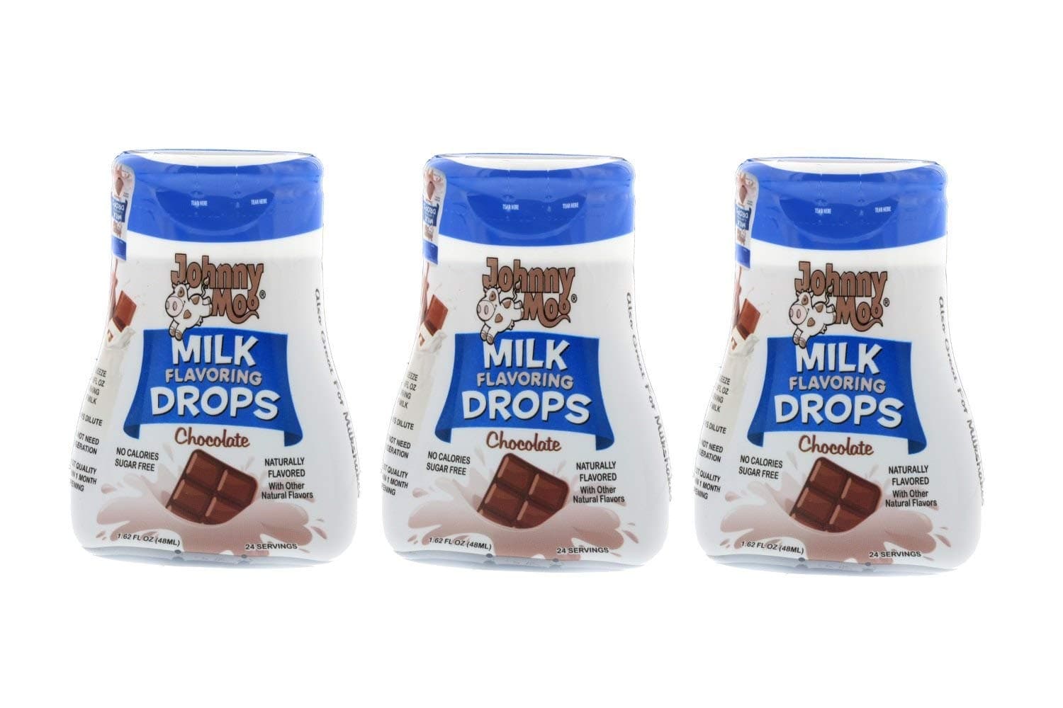 Johnny Moo Milk Flavoring Drops, Chocolate Flavor - Sugar Free, Gluten Free, Zero Calorie, Naturally Flavored Liquid Sweetener that Makes Milk Taste Great-Pack of 3, 1.62 fl oz, 24 Servings Per Bottle