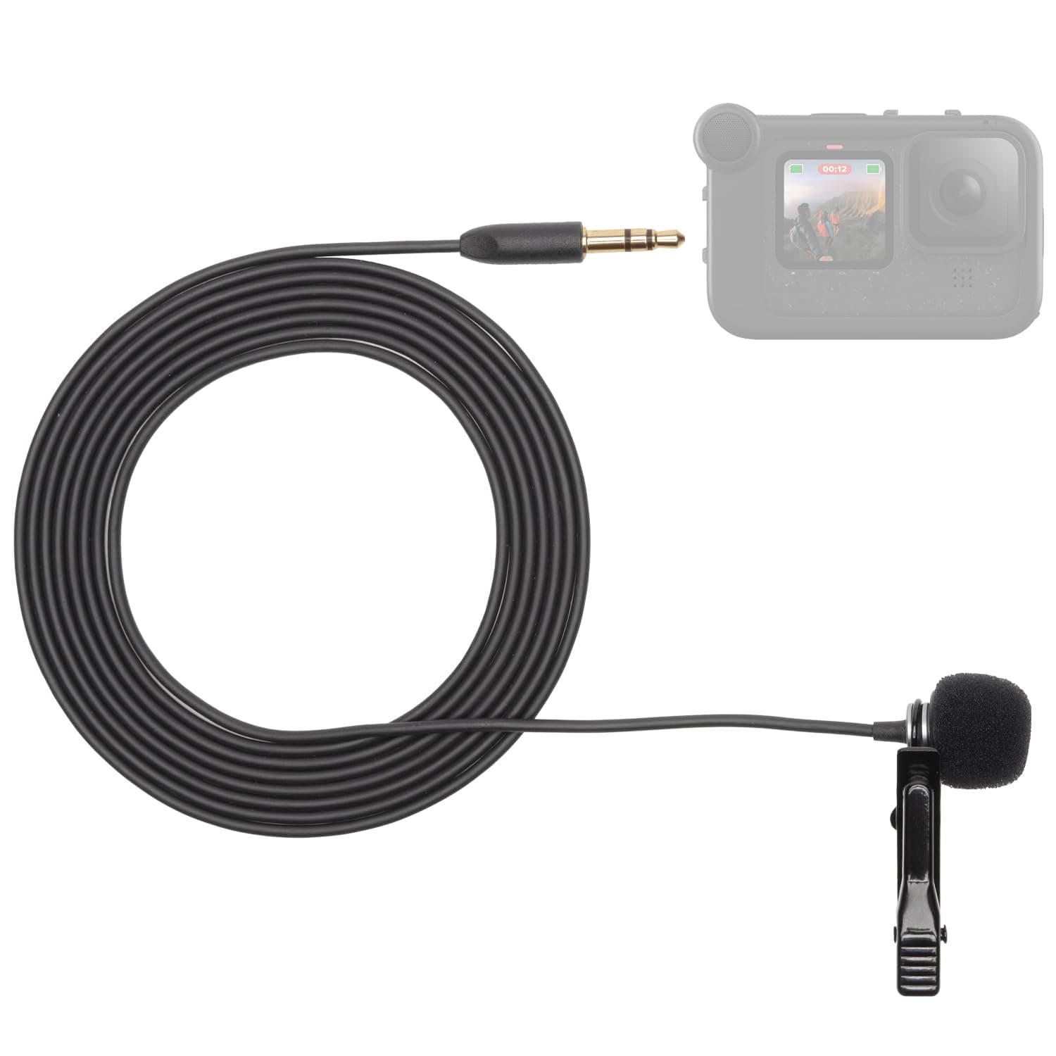 Movo Lavalier Microphone Compatible with GoPro, Hero 12 Hero11, Hero10, Hero9 Black, Media Mod, & 3.5mm Mic Adapter - Lapel Mic with 6ft Cable, Metal Clip, Windscreen