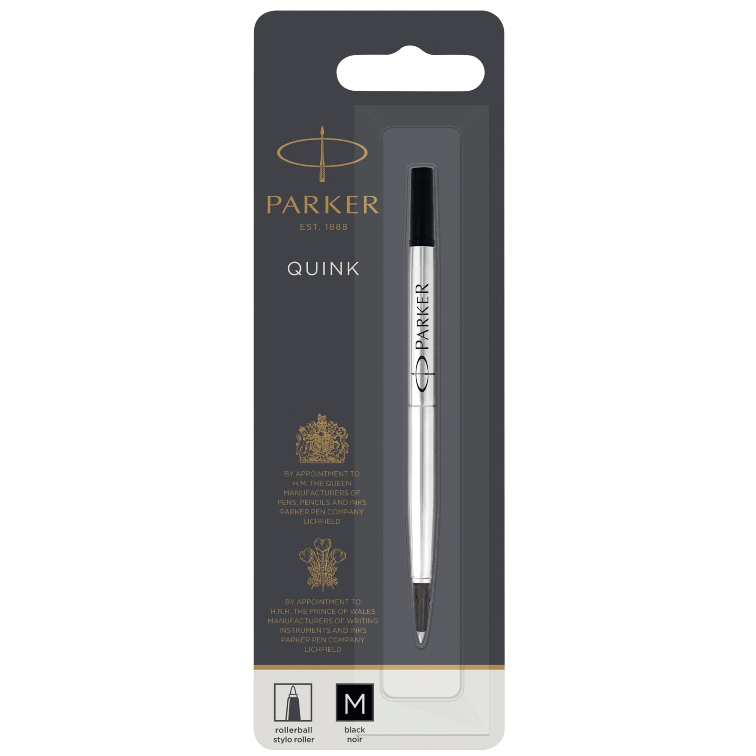 Parker Rollerball Pen Refill | Medium Point | Black QUINK Ink | 1 Count