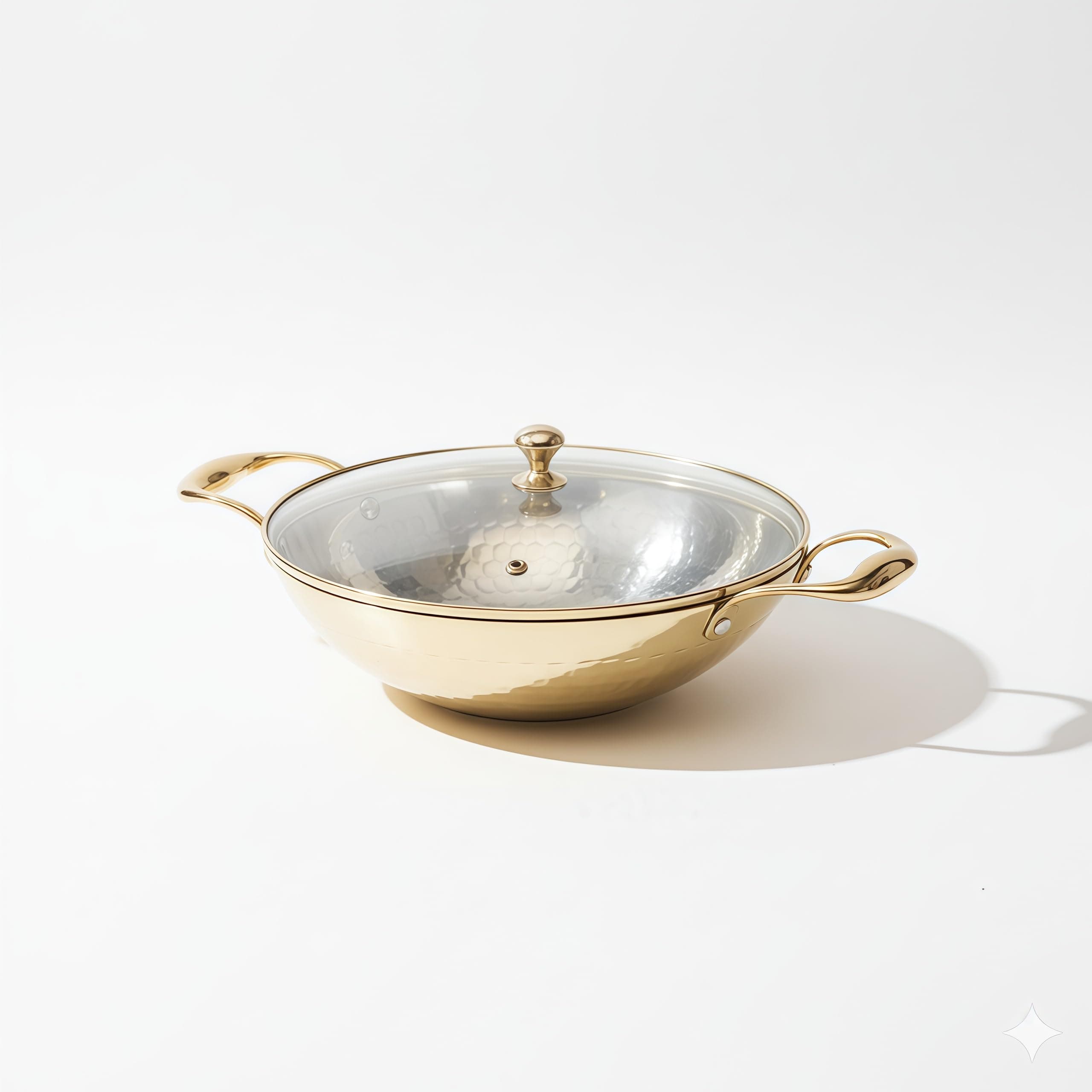 Brass Kadhai 1.5L with Insulated Heat-Resistant Handle and Glass Lid | 100% Pure Brass Tin Coated Kadai for Cooking | Non-Stick and Chemical-Free (Glass Lid 1.5 Litre)