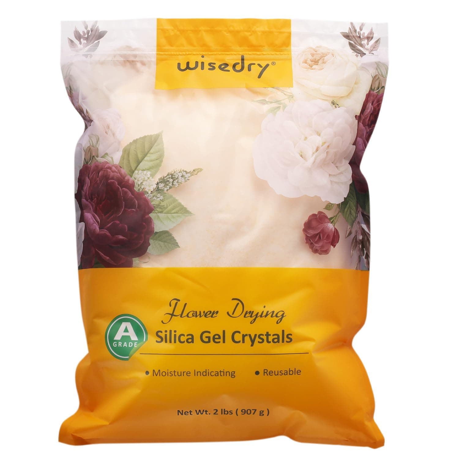 wisedry Silica Gel for Drying Flowers 2 LBS (0.9KG), Fine Crystals < 1mm, Color Indicating Desiccant, Reusable Silica Sand