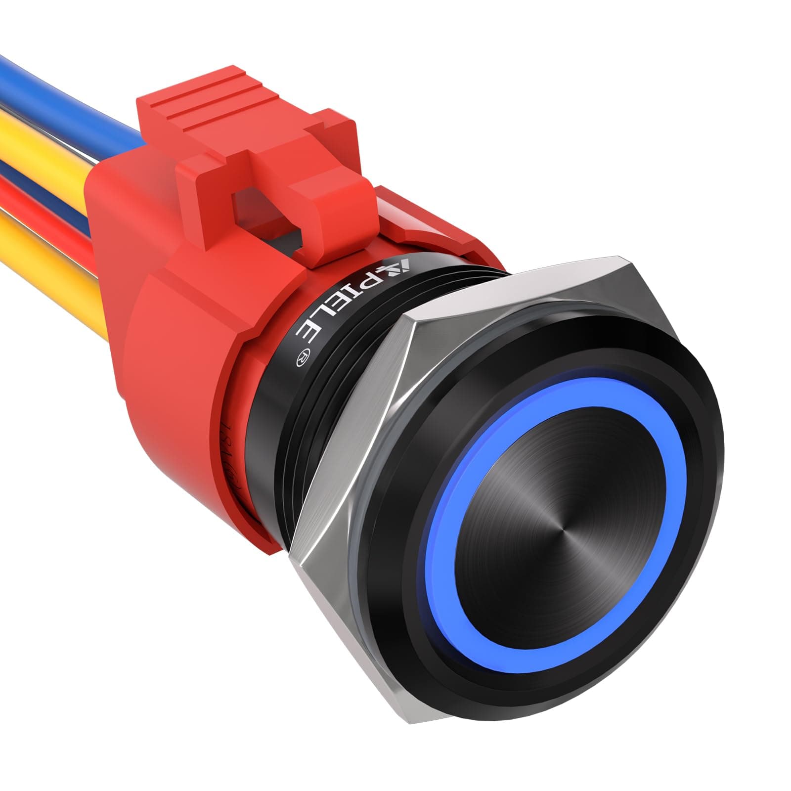 10 Amp 22mm Latching Push Button Switch 12V Angel Eye LED Waterproof Aluminum Alloy Round Self-Locking 7/8'' 1NO 1NC 1 Pack (10 Amp/Blue Led)