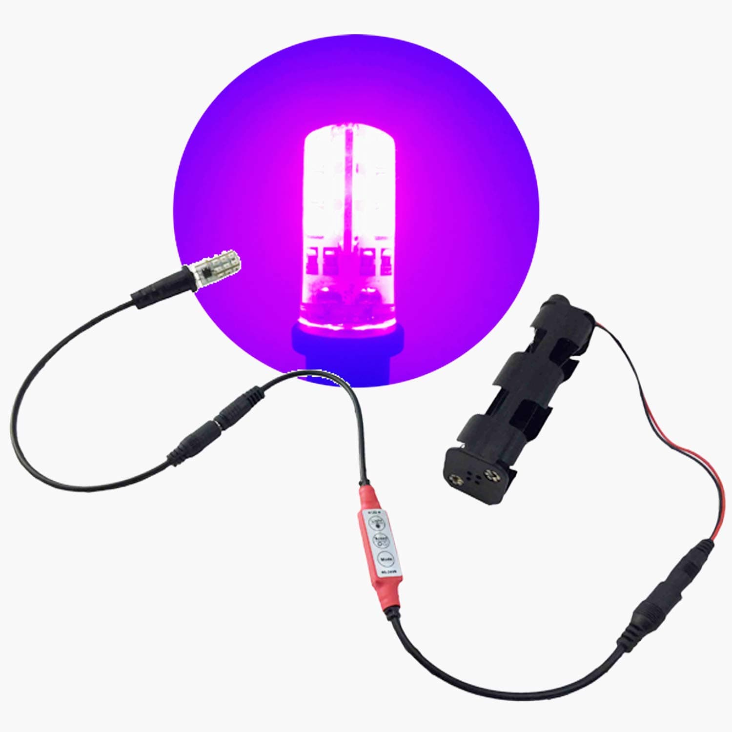Purple LED Light kit with fire and Flame Flicker Effects Control 12 Volts DC 1 watt Bulb for Props Theatrical Scenery Escape Rooms Lanterns Torches