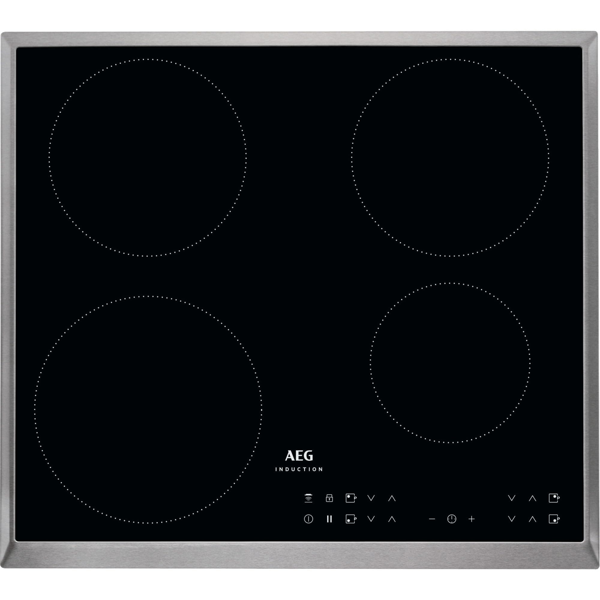 AEGIKB6430AXB Self-sufficient Induction Hob 60 cm 4 Zones with 4x Power Function for Fast Cooking, 14 Levels, Stainless Steel Frame, Timer, Touch Operation per Zone, Compatible with Automatic Hood