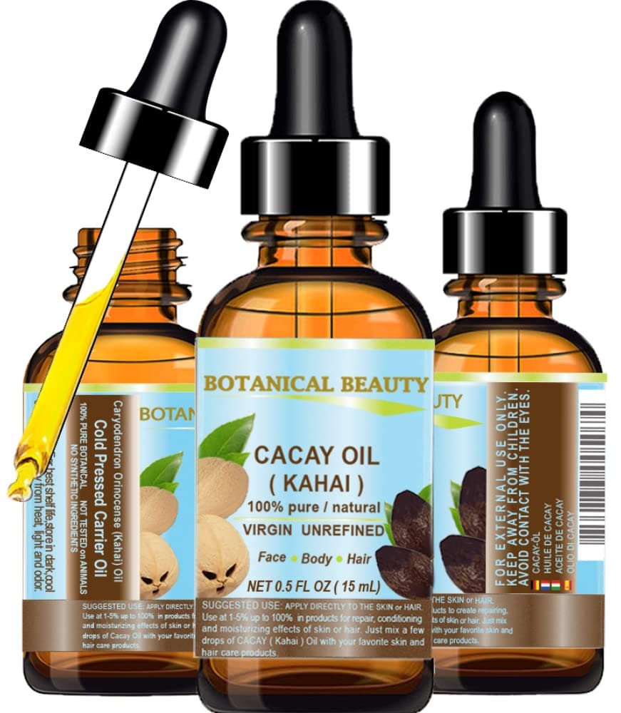 Botanical Beauty CACAY (Kahai) OIL 100% Pure Natural Virgin Unrefined WILD GROW Anti Ageing Anti Wrinkle Face Oil nutrient rich in natural Retinol Vitamin A, E. 0.5 Fl.oz.- 15 ml by