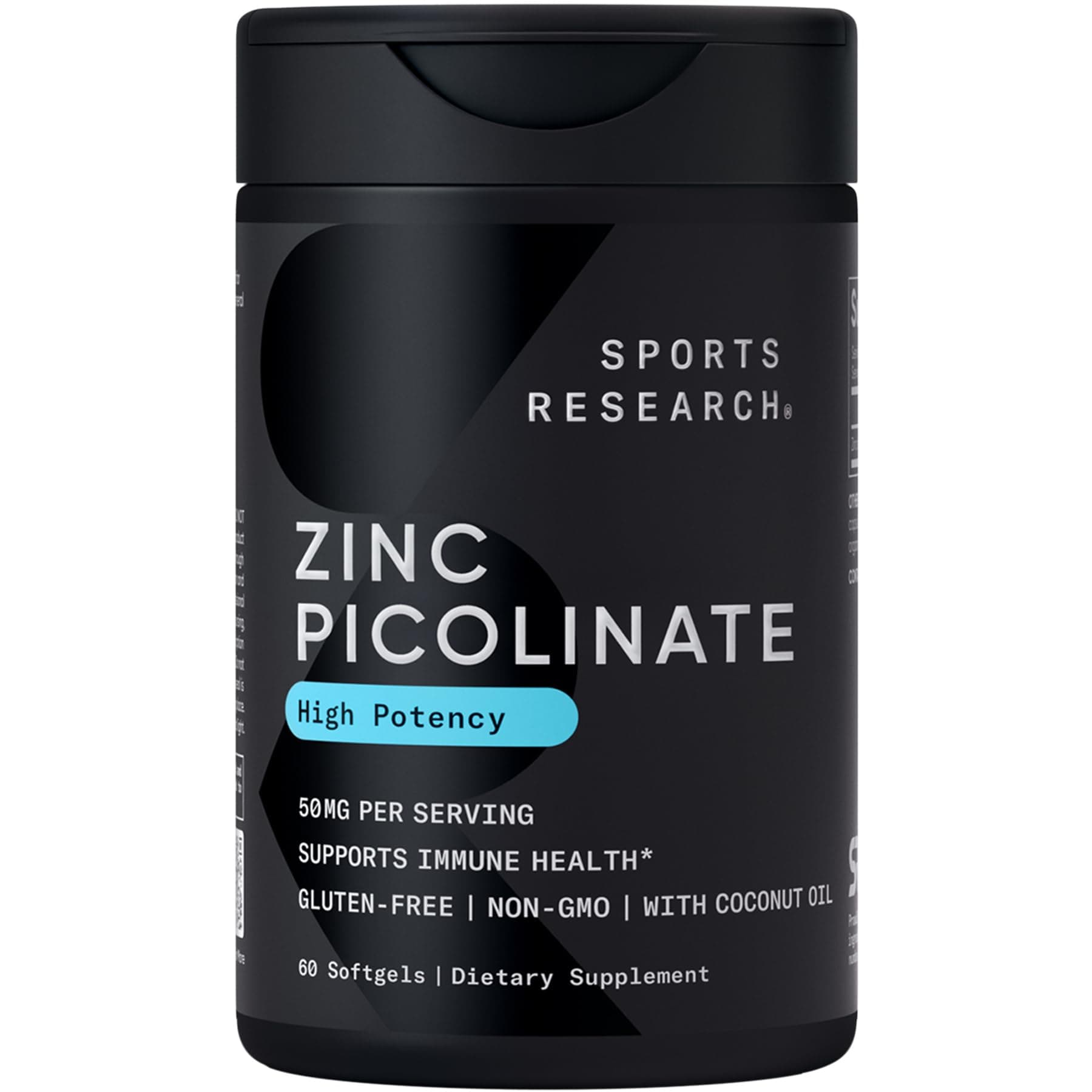 Zinc Picolinate 50mg with Organic Coconut Oil | Highly Absorbable Zinc Supplement for Healthy Immune Function - Non-GMO Verified, Gluten & Soy Free (60 Liquid Softgels)